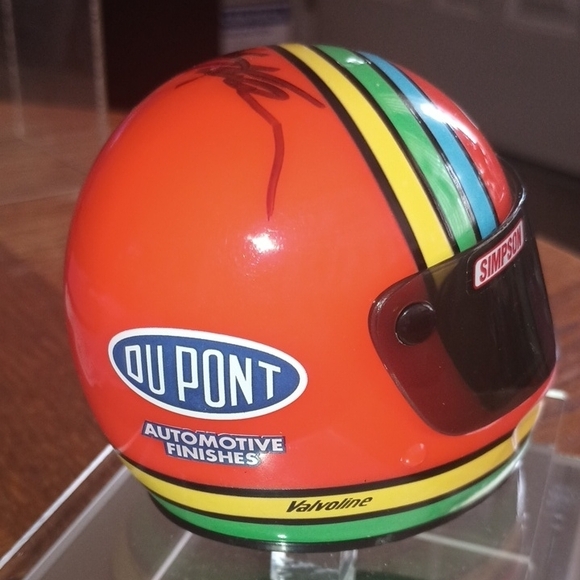 Red Racing Helmet with Rainbow Stripes - Picture 3 of 3